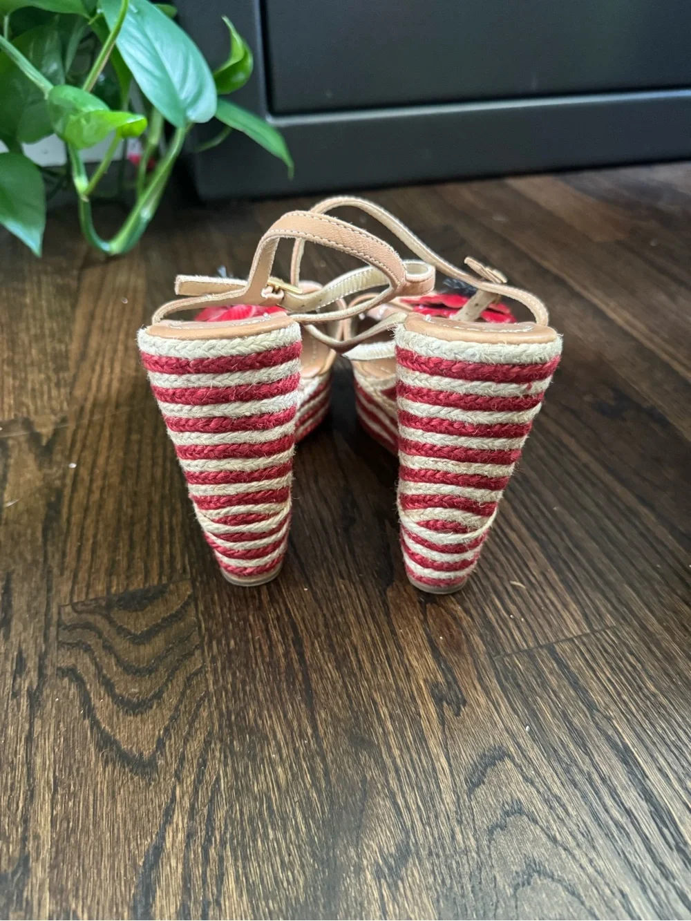 kate spade Pink and Red Floral Espadrille Wedge Sandals